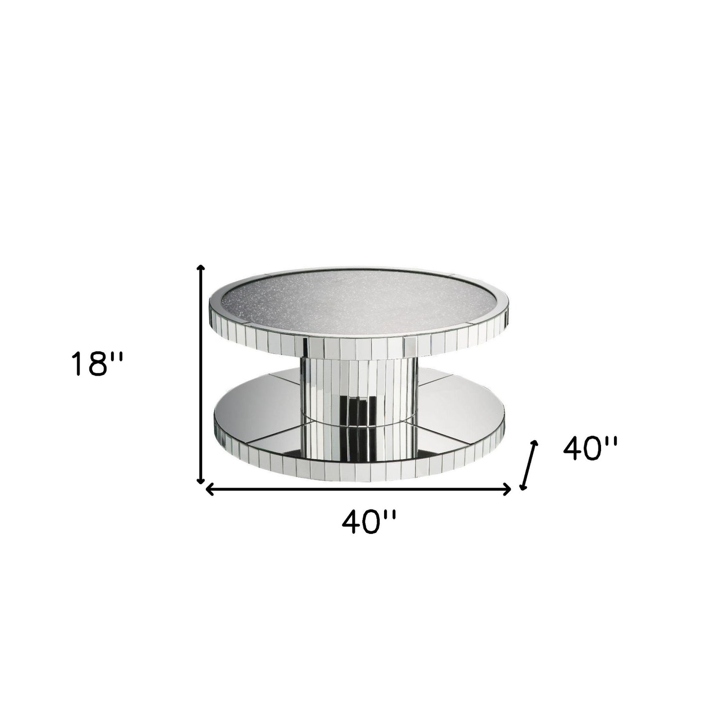 40" Clear And Silver Glass Round Mirrored Coffee Table