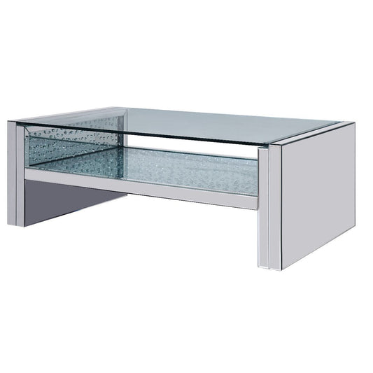 47" Clear And Silver Glass Mirrored Coffee Table With Shelf