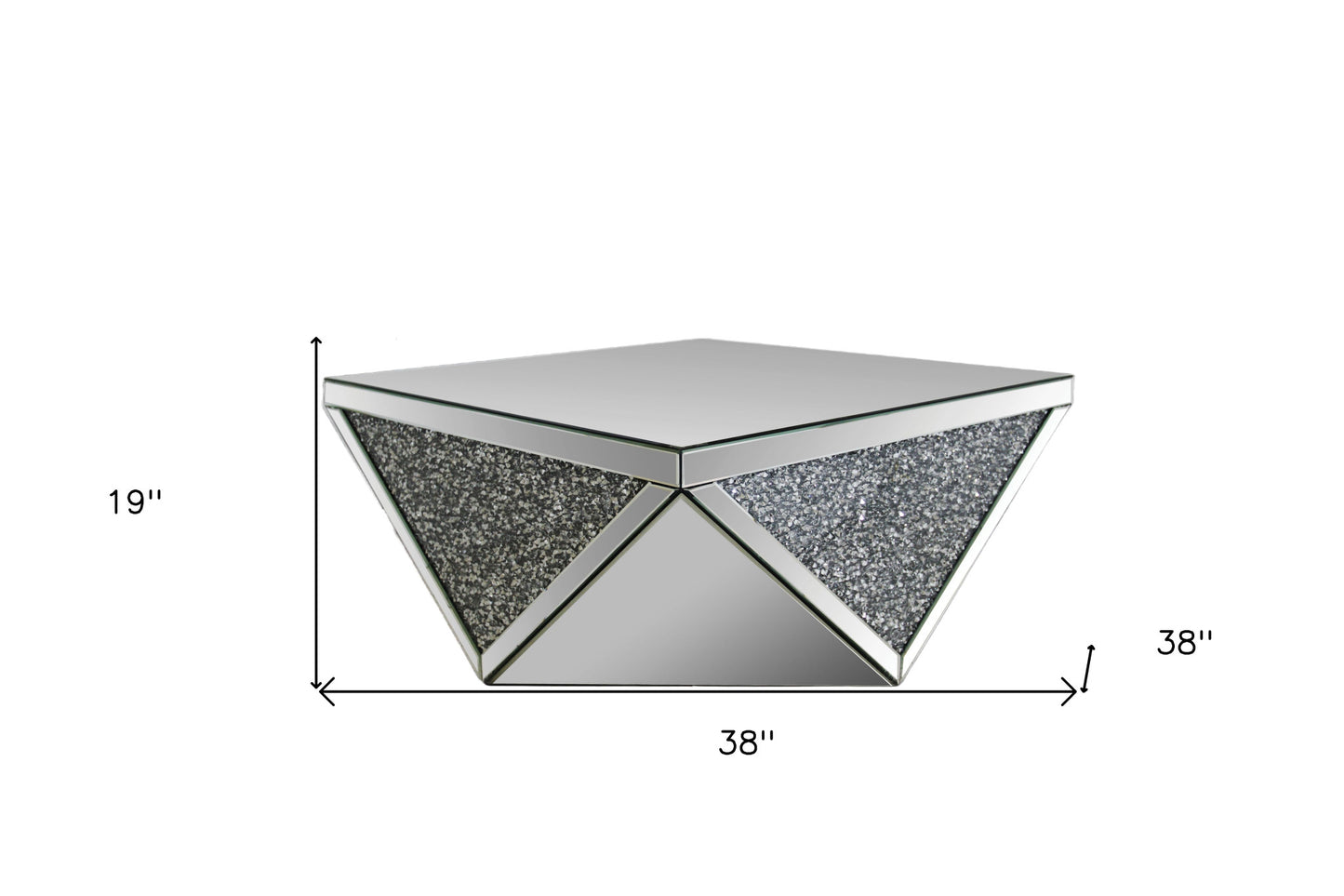 38" Silver Glass Square Mirrored Coffee Table