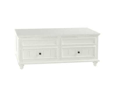 48" White Wood Lift Top Solid Coffee Table With Two Drawers