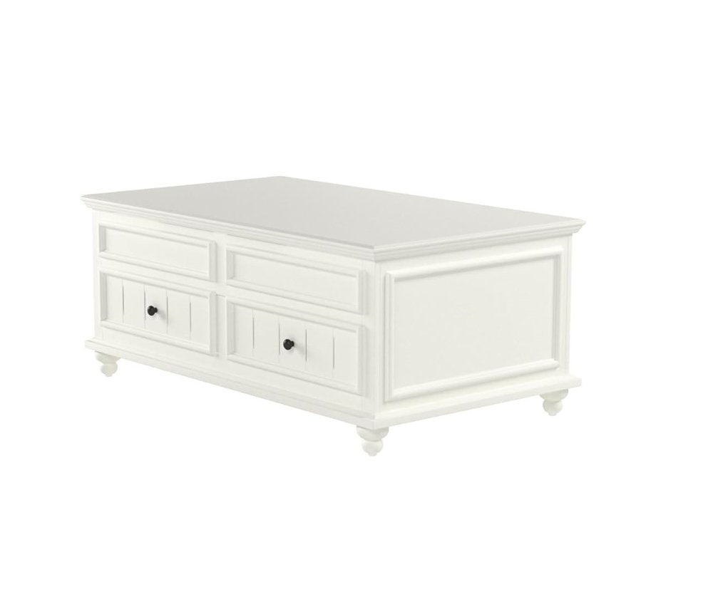 48" White Wood Lift Top Solid Coffee Table With Two Drawers