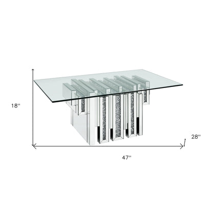 47" Clear And Silver Glass Mirrored Coffee Table