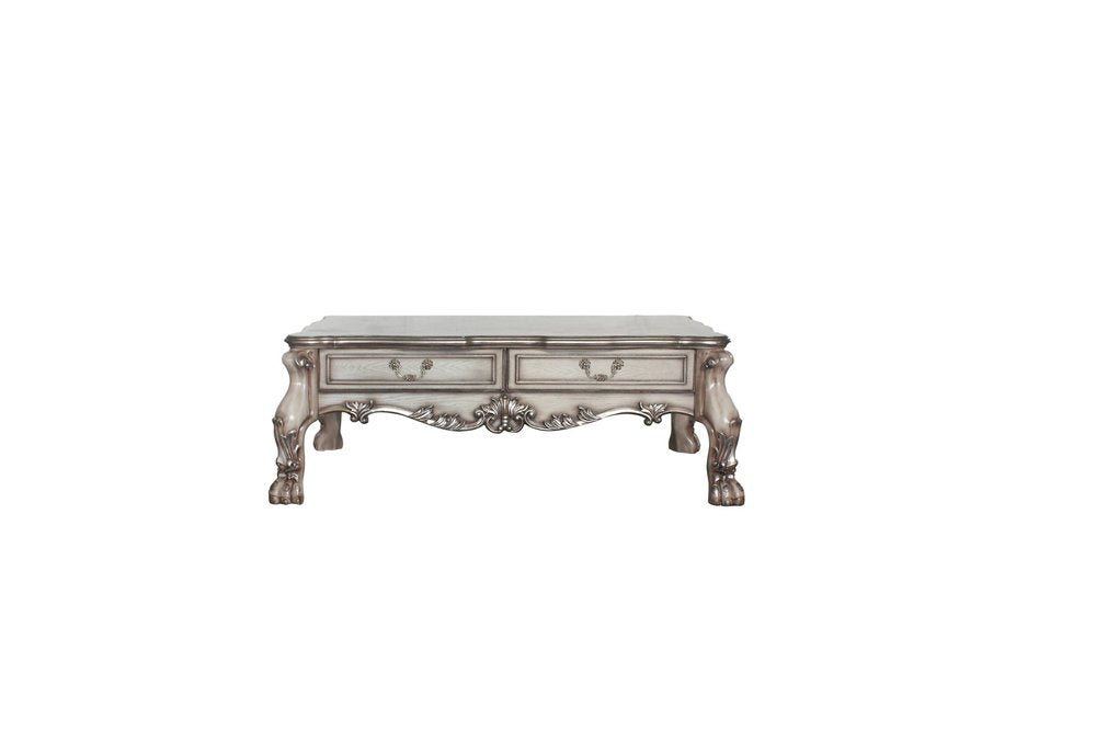 57" Bone Wood Coffee Table With Two Drawers