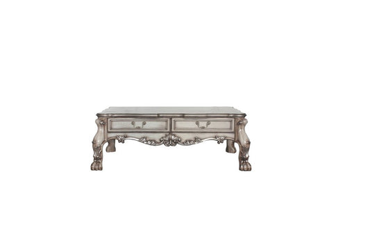 57" Bone Wood Coffee Table With Two Drawers