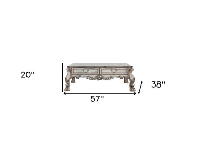 57" Bone Wood Coffee Table With Two Drawers