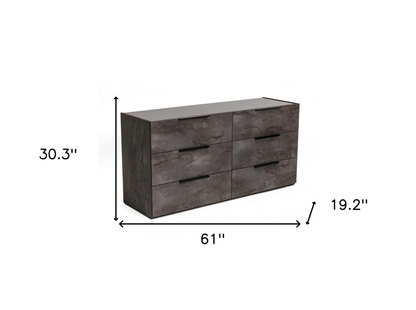 61" Grey Faux Marble Solid Manufactured Wood Six Drawer Double Dresser