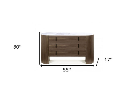 55" Brown Wood Three Drawer Dresser