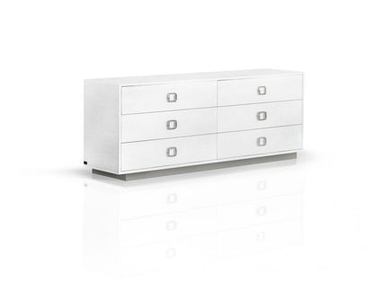 63" White Wood Six Drawer Double Dresser