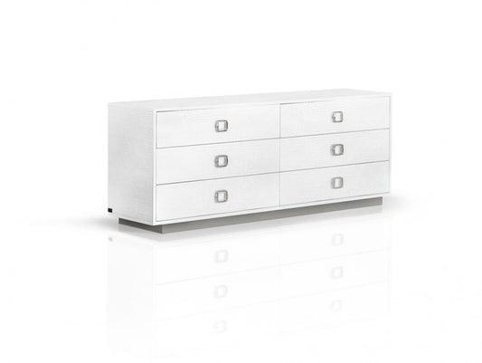 63" White Wood Six Drawer Double Dresser