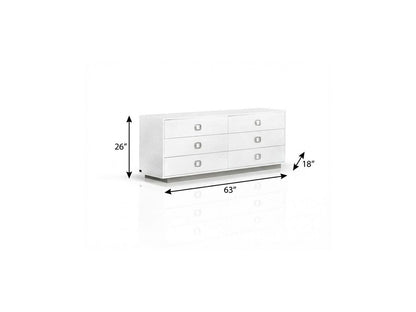 63" White Wood Six Drawer Double Dresser