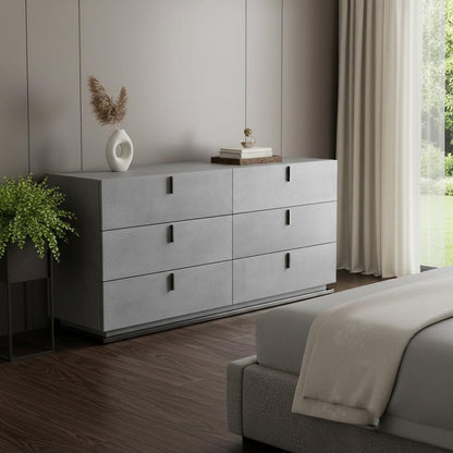 59" Gunmetal Wood Six Drawer Double Dresser