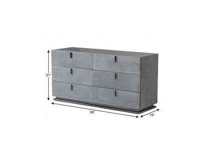 59" Gunmetal Wood Six Drawer Double Dresser