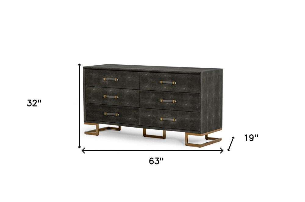 63" Gray Wood Six Drawer Double Dresser