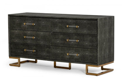 63" Gray Wood Six Drawer Double Dresser