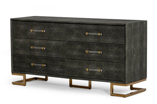 63" Gray Wood Six Drawer Double Dresser