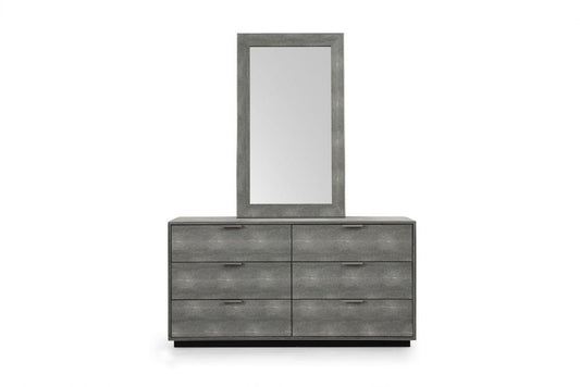 59" Gray Wood Six Drawer Double Dresser