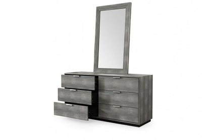 59" Gray Wood Six Drawer Double Dresser