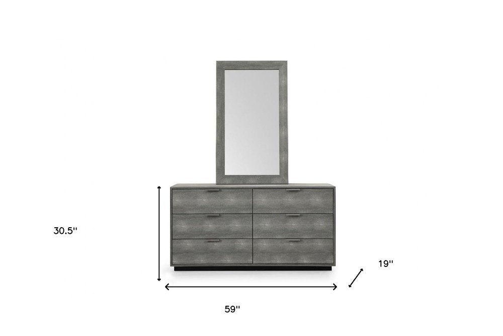 59" Gray Wood Six Drawer Double Dresser