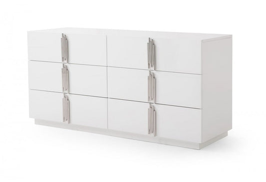 64" White Wood Six Drawer Double Dresser