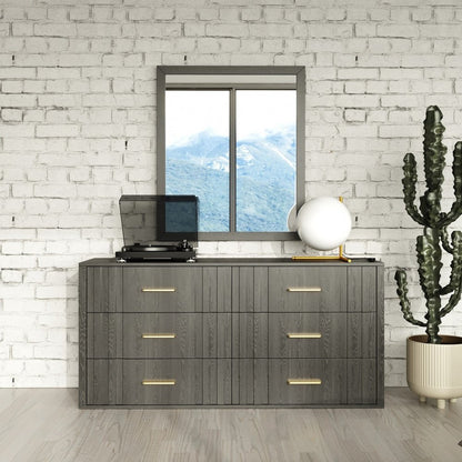 63" Gray Wood Six Drawer Double Dresser