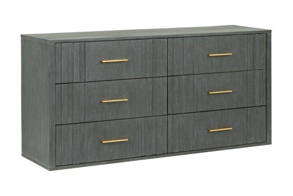 63" Gray Wood Six Drawer Double Dresser