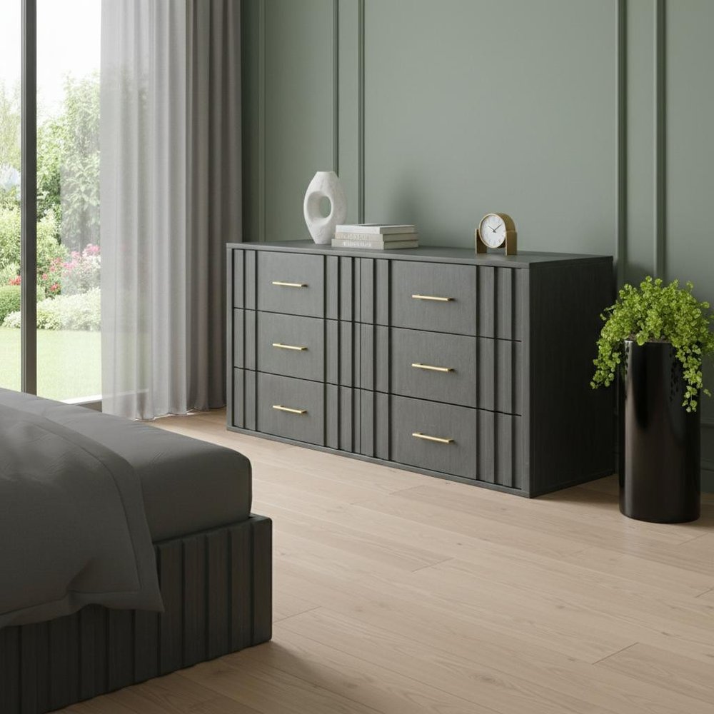 63" Gray Wood Six Drawer Double Dresser