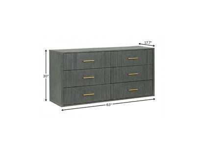 63" Gray Wood Six Drawer Double Dresser