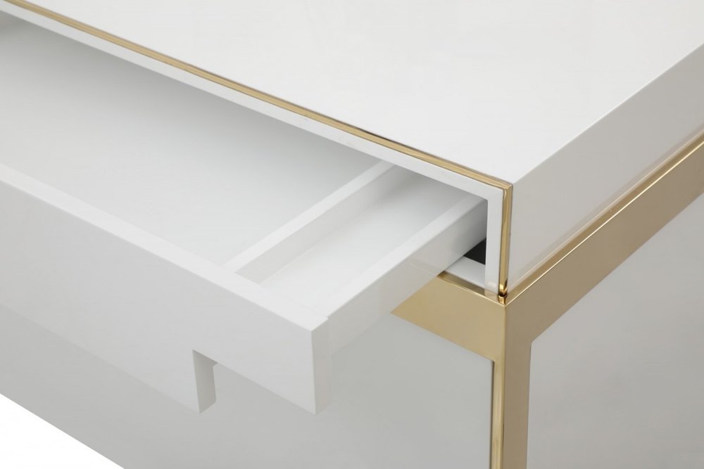 60" Gold And White Wood Six Drawer Double Dresser