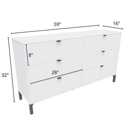 59" White and Black Six Drawer Double Dresser