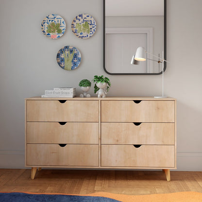59" Natural Six Drawer Double Dresser