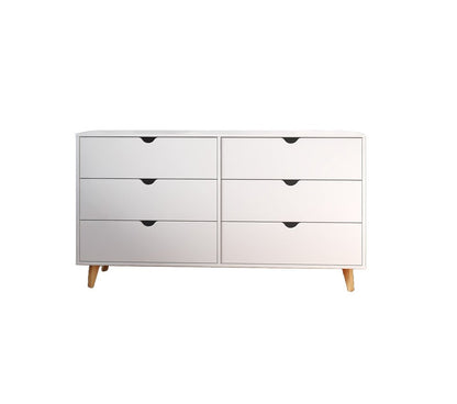 59" White Scoop Handle Six Drawer Double Dresser