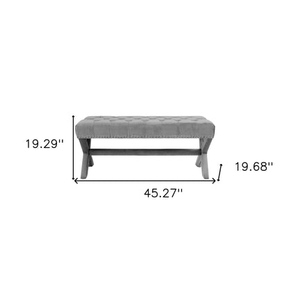 45" Gray Upholstered Velvet Bench