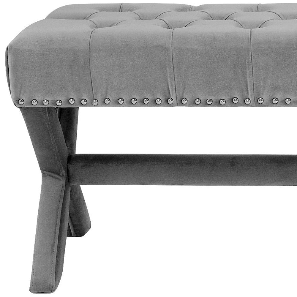 45" Gray Upholstered Velvet Bench