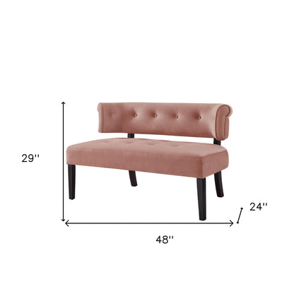 48" Blush And Brown Upholstered Velvet Bench