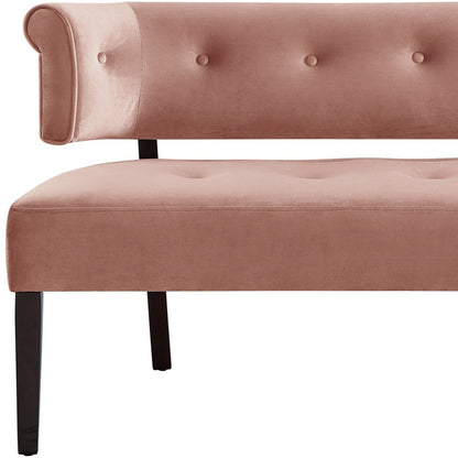 48" Blush And Brown Upholstered Velvet Bench