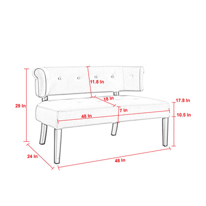 48" Blush And Brown Upholstered Velvet Bench