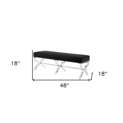 48" Black and Clear Velvet Upholstered Bench