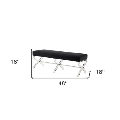 48" Black And Clear Upholstered Velvet Bench