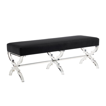 48" Black And Clear Upholstered Velvet Bench