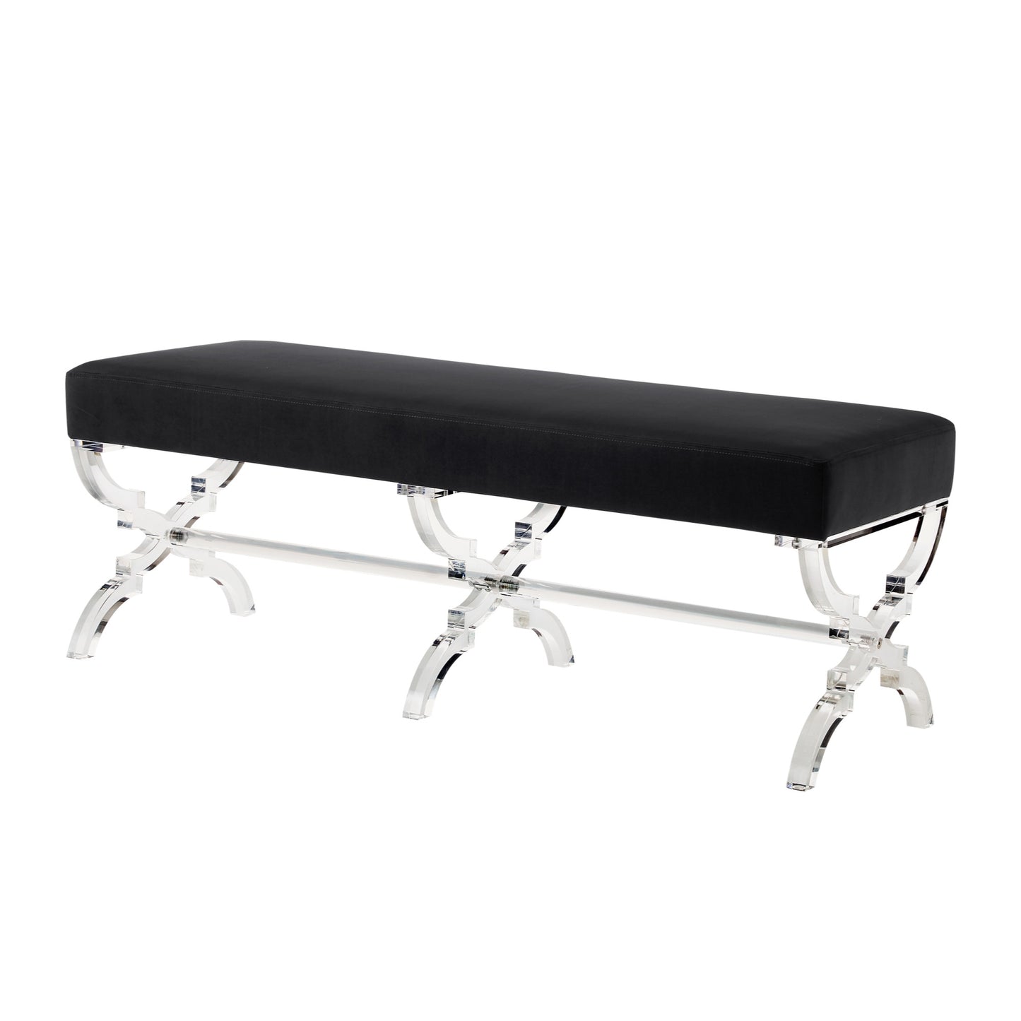 48" Black And Clear Upholstered Velvet Bench