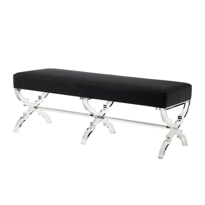 48" Black And Clear Upholstered Velvet Bench