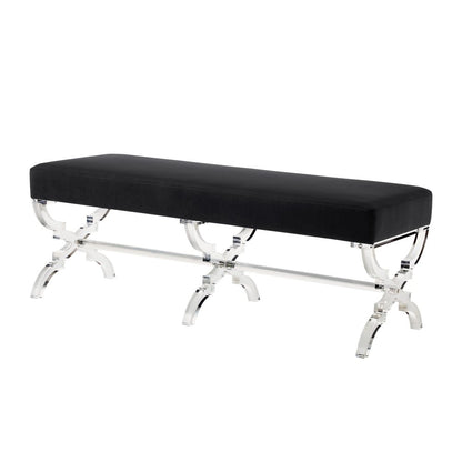 48" Black and Clear Velvet Upholstered Bench