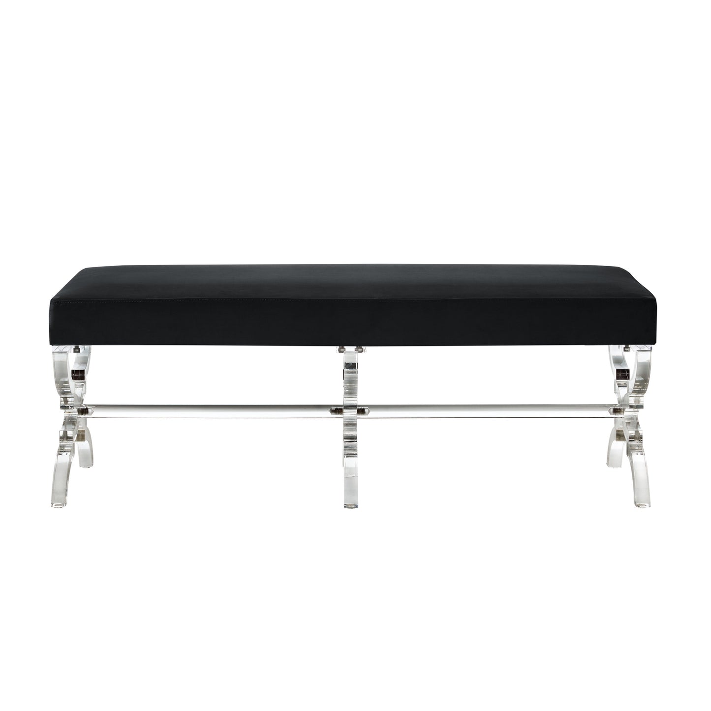 48" Black And Clear Upholstered Velvet Bench