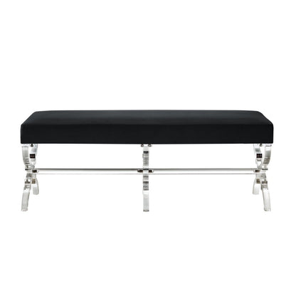 48" Black and Clear Velvet Upholstered Bench