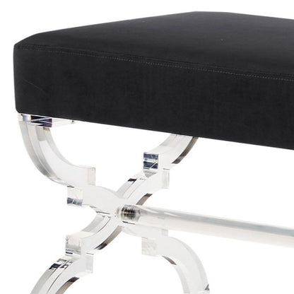 48" Black and Clear Velvet Upholstered Bench