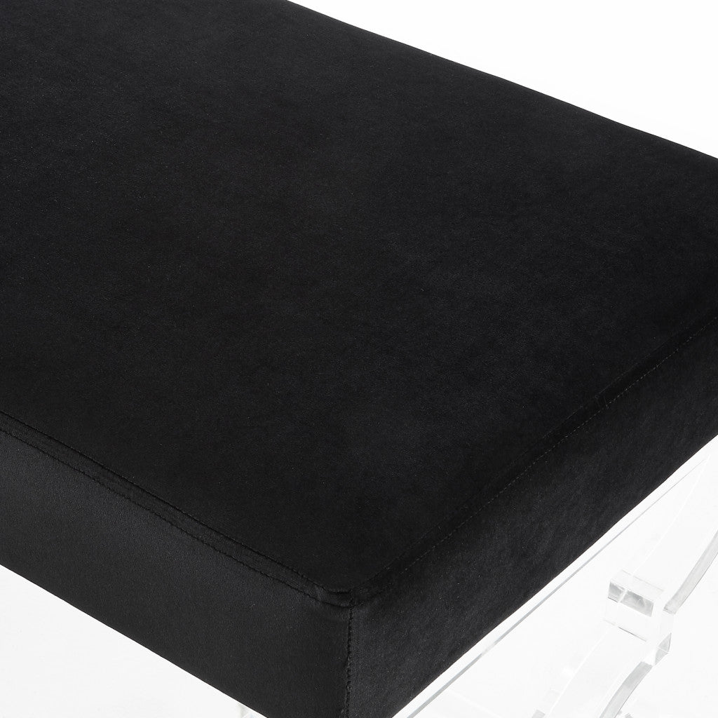 48" Black And Clear Upholstered Velvet Bench