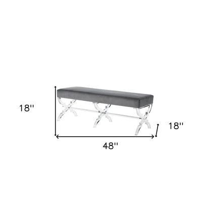 48" Black and Clear Velvet Upholstered Bench