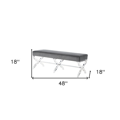 48" Black and Clear Velvet Upholstered Bench
