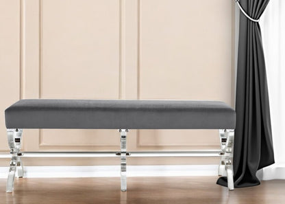 48" Black and Clear Velvet Upholstered Bench