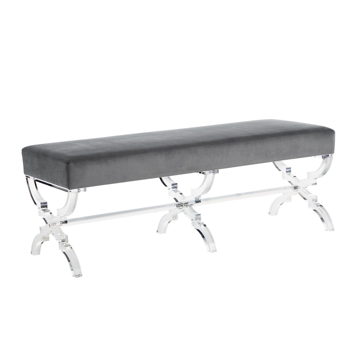 48" Black And Clear Upholstered Velvet Bench